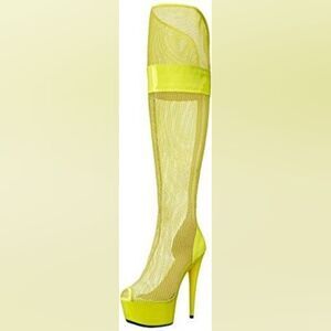 Ellie Neon Yellow Mesh Peep Toe Thigh-High Platform Boots Size 6 NIB